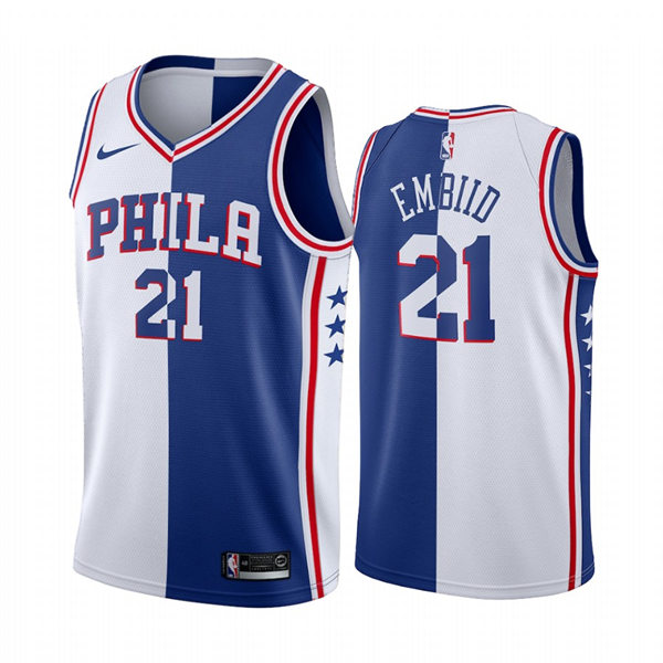 Mens Philadelphia 76ers #21 Joel Embiid Nike White Blue Split Edition Jersey