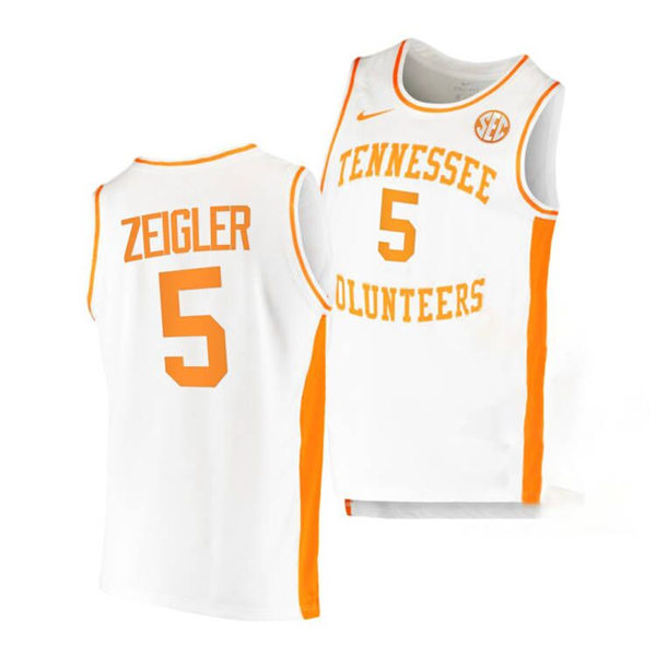 Mens Youth Tennessee Volunteers #5 Zakai Zeigler 2021-22 White Retro College Basketball Game Jersey