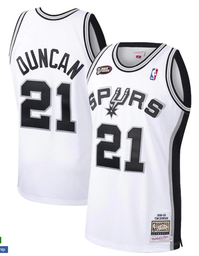 Mens San Antonio Spurs Retired Player #21 Tim Duncan 1998-99 White Mitchell & Ness Hardwood Classics Jersey