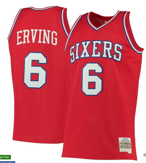 Mens Philadelphia 76ers #6 Julius Erving Mitchell & Ness Red 1982-83 Hardwood Classics Swingman Jersey