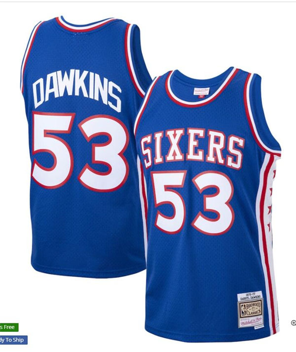 Mens Philadelphia 76ers #53 Darryl Dawkins Mitchell & Ness  Royal 1976-77 Hardwood Classics Swingman Jersey