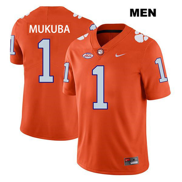 Mens Clemson Tigers #1 Andrew Mukuba Nike Orange College Football Game Jersey