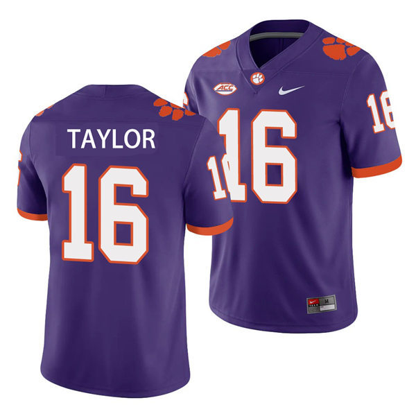 Mens Clemson Tigers #16 Will Taylor Nike Purple College Football Game Jersey