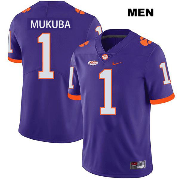 Mens Clemson Tigers #1 Andrew Mukuba Nike Purple College Football Game Jersey