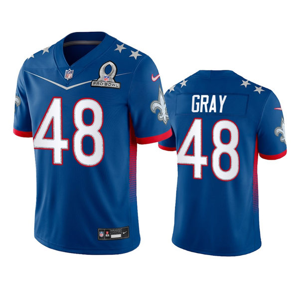 Men's New Orleans Saints #48 J.T. Gray Royal 2022 NFC Pro Bowl Game Jersey