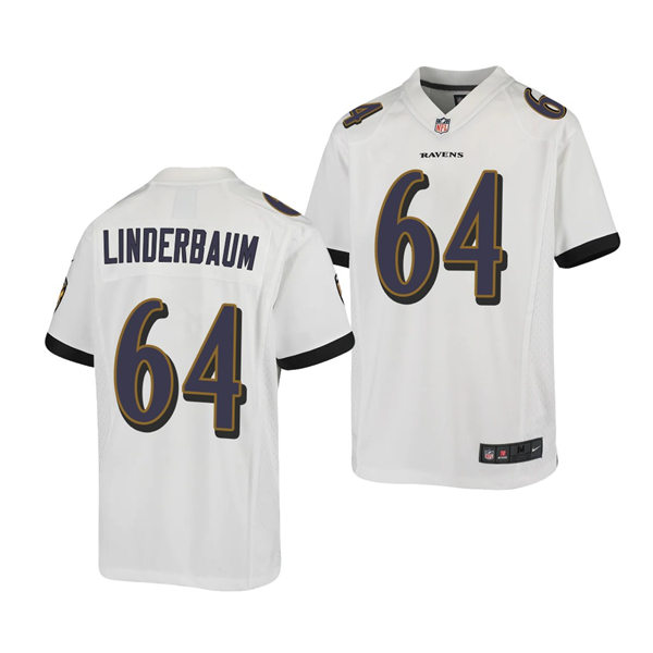 Youth Baltimore Ravens #64 Tyler Linderbaum Nike White Limited Jersey