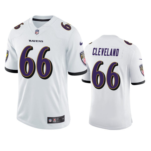 Men's Baltimore Ravens #66 Ben Cleveland Nike White Vapor Limited Player Jersey