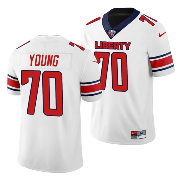Mens Liberty Flames #70 Reggie Young Nike White College Football Game Jersey