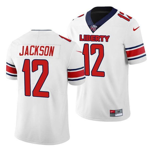 Mens Liberty Flames #12 Storey Jackson Nike White College Football Game Jersey