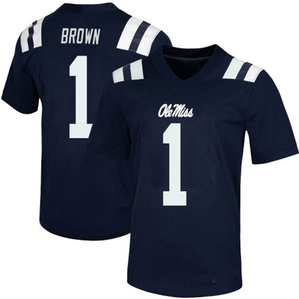 Mens Ole Miss Rebels #1 A.J. Brown Nike Navy College Football Game Jersey