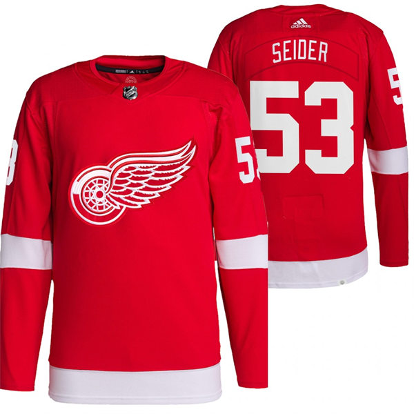 Men's Detroit Red Wings #53 Moritz Seider Adidas Home Red Jersey