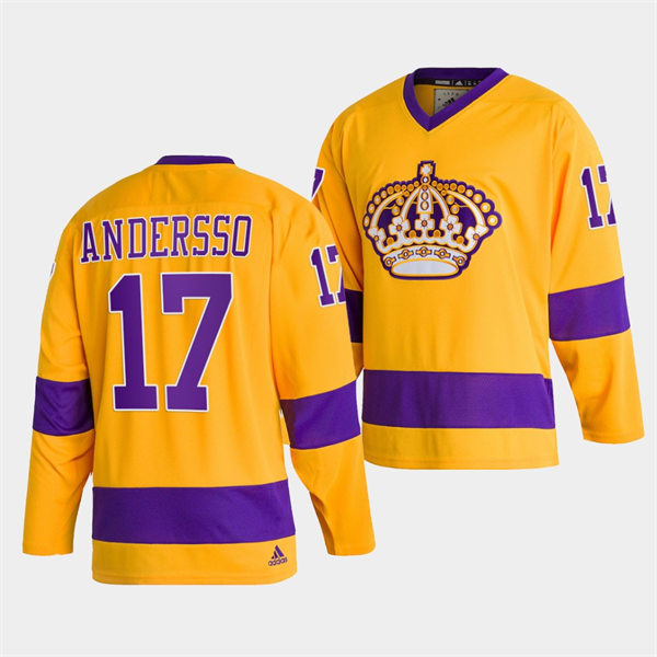Mens Los Angeles Kings #17 Lias Andersson adidas Gold Team Classics Jersey