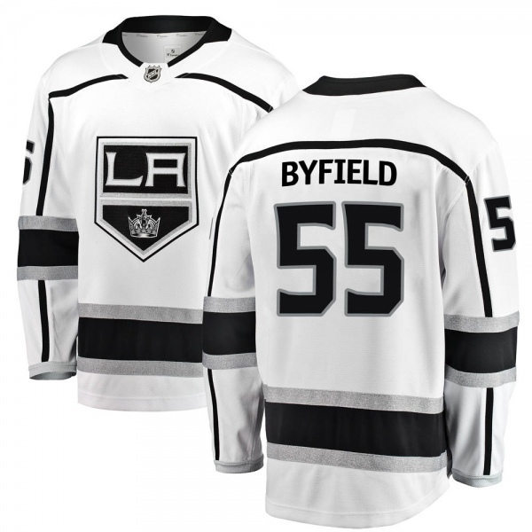 Mens Los Angeles Kings #55 Quinton Byfield adidas White Away Premier Player Jersey