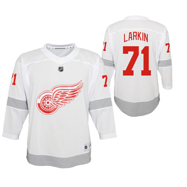 Youth Detroit Red Wings #71 Dylan Larkin adidas White 2021 Reverse Retro Jersey