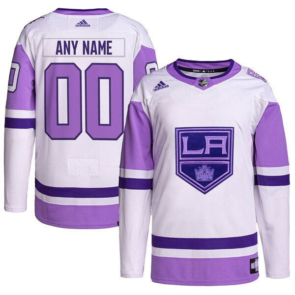 Men's Los Angeles Kings Custom White Purple Hockey Fights Cancer Primegreen Jersey