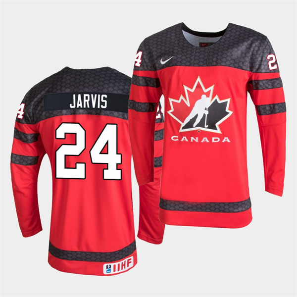 Mens 2021 IIHF U18 World Championship Canada #24 Seth Jarvis Nike Red Jersey