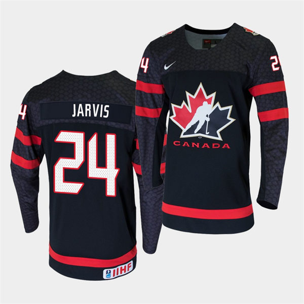 Mens 2021 IIHF U18 World Championship Canada #24 Seth Jarvis Nike Black Jersey