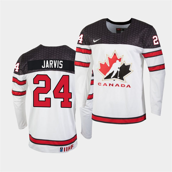 Mens 2021 IIHF U18 World Championship Canada #24 Seth Jarvis Nike White Jersey 