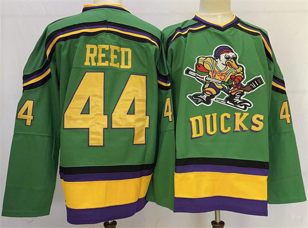 Men's Stitched Green #44 Fulton Reed The Mighty Ducks Movie Hockey Jersey