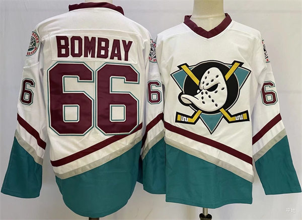 Men's Stitched White #66 Gordon Bombay The Mighty Ducks Movie Hockey Jersey