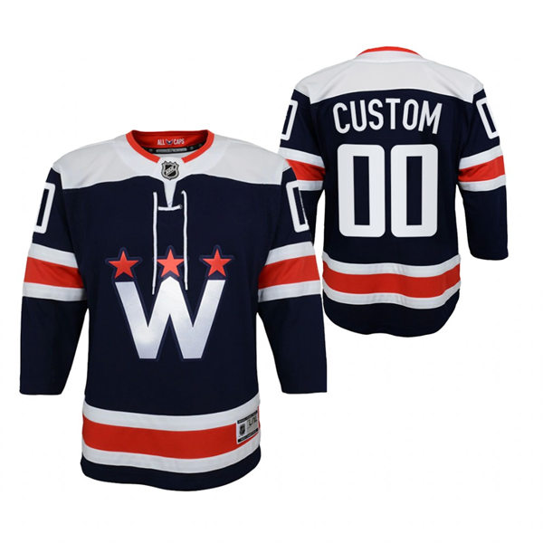 Youth Washington Capitals Custom Stitched Adidas Navy Alternate Primegreen Jersey