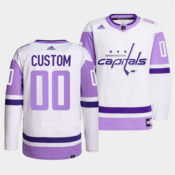 Men's Washington Capitals Custom Fanatics White 2024 Hockey Fights Cancer Practice Jersey
