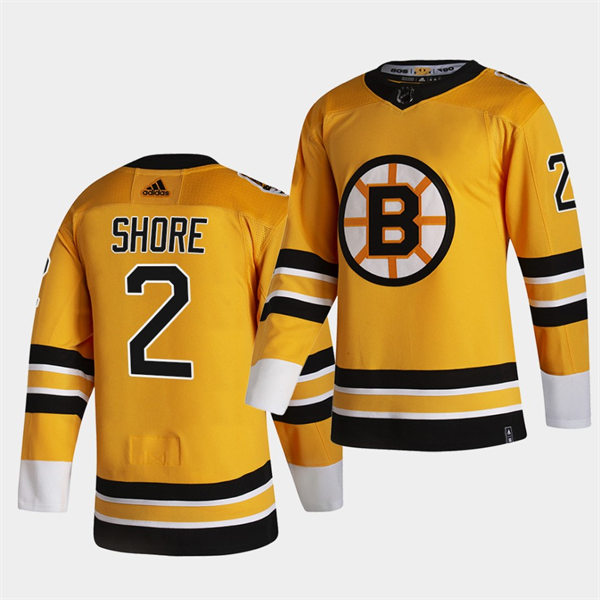 Men's Boston Bruins Retired Player #2 Eddie Shore adidas Yellow 2021 REVERSE RETRO JERSEYS