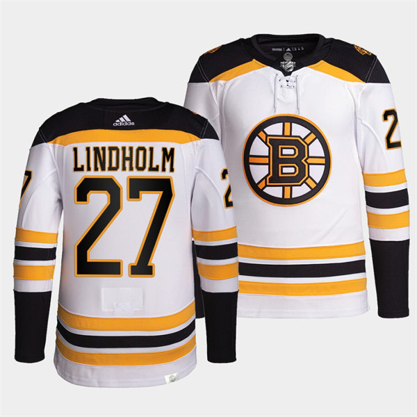 Mens Boston Bruins #27 Hampus Lindholm adidas Away White Premier Player Jersey