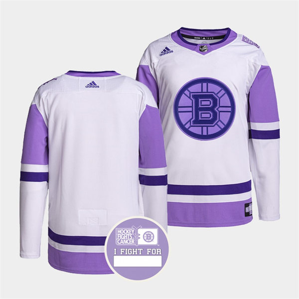 Mens Boston Bruins Blank 2021 White Purple Primegreen Hockey Fights Cancer Jersey