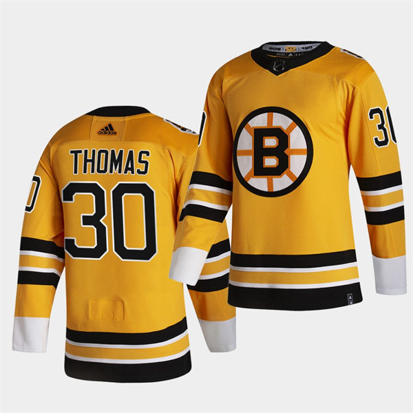 Men's Boston Bruins Retired Player #30 Tim Thomas adidas Yellow 2021 REVERSE RETRO JERSEYS