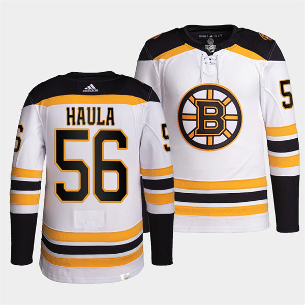 Mens Boston Bruins #56 Erik Haula adidas Away White Premier Player Jersey