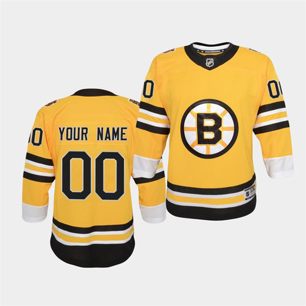 Youth Boston Bruins Custom adidas Yellow 2021 REVERSE RETRO JERSEYS