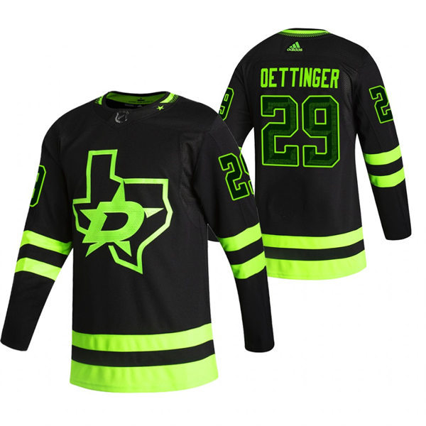 Mens Dallas Stars #29 Jake Oettinger Fanatics Blackout Alternate Jersey