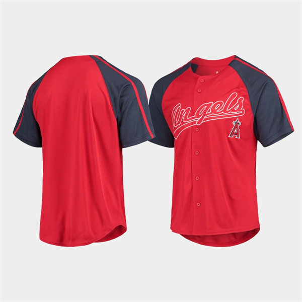 Men's Los Angeles Angels Blank Stitches Red Navy Raglan Team Jersey