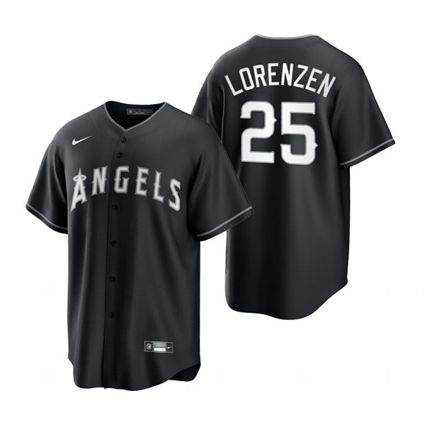 Mens Los Angeles Angels #25 Michael Lorenzen Nike 2021 Black White Fashion Jersey