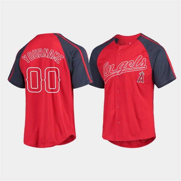 Men's Los Angeles Angels Custom Stitches Red Navy Raglan Jersey