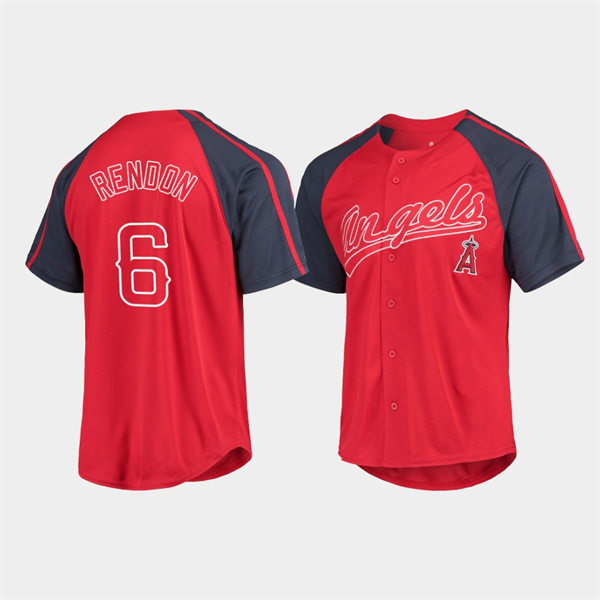 Men's Los Angeles Angels #6 Anthony Rendon Stitches Red Navy Raglan Jersey