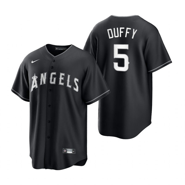 Mens Los Angeles Angels #5 Matt Duffy Nike 2021 Black White Fashion Jersey
