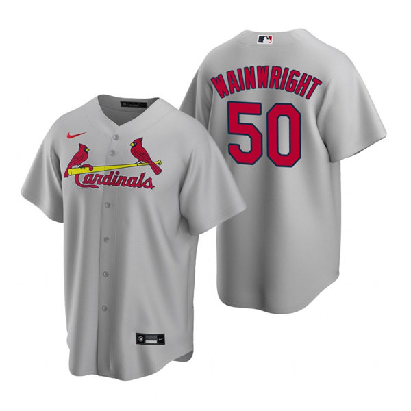 Mens St. Louis Cardinals #50 Adam Wainwright Nike Grey Road CoolBase Jersey