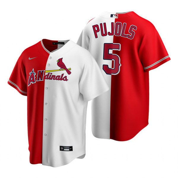 Mens St. Louis Cardinals Los Angeles Angels Mix Two Tone #5 Albert Pujols Nike Red White Split Jersey
