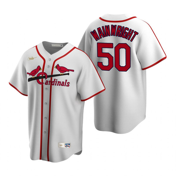 Mens St. Louis Cardinals #50 Adam Wainwright Nike White Cooperstown Collection Jersey