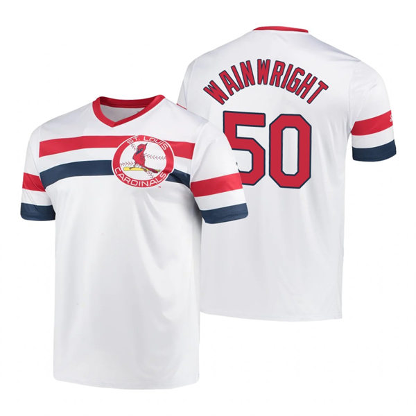 Mens St. Louis Cardinals #50 Adam Wainwright Nike White Pullover V-Neck Cooperstown Collection Jersey