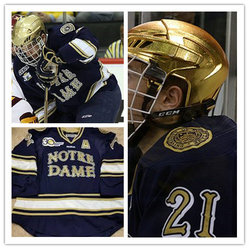 Mens Notre Dame Fighting Irish #21 Bryan Rust 2011-14 Navy Reebok College Hockey Game Worn Jersey