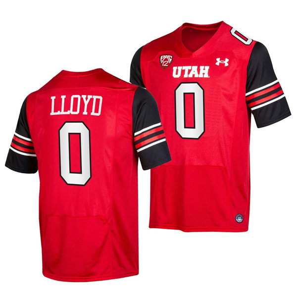 Mens Utah Utes #0 Devin Lloyd Red stripe Sleeves Football Game Jersey