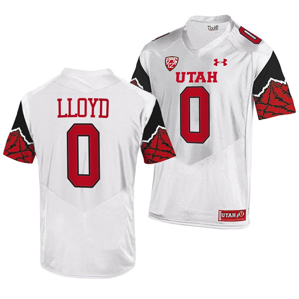 Mens Utah Utes #0 Devin Lloyd White Printing Pattern Sleeves College Football Game Jersey