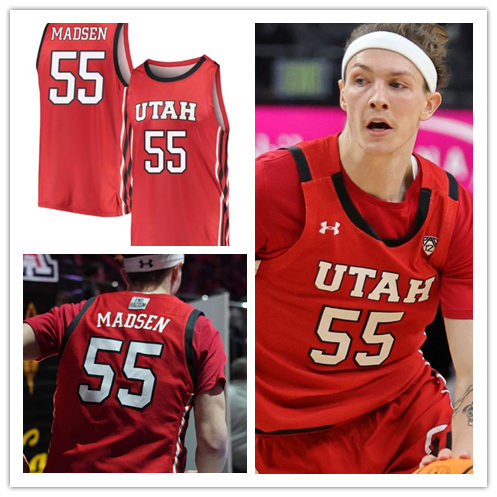 Mens Youth Utah Utes #55 Gabe Madsen Red Under Armour College Basketball Game Jersey