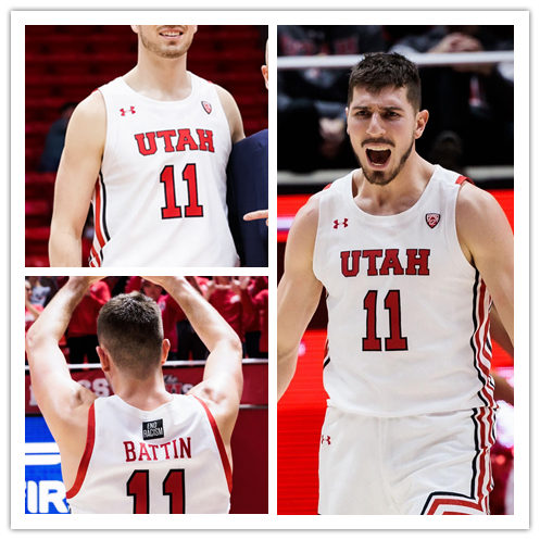 Mens Youth Utah Utes #11 Riley Battin White Under Armour College Basketball Game Jersey