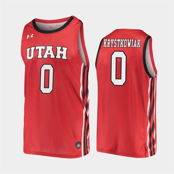 Mens Youth Utah Utes #0 Luc Krystkowiak Red Under Armour College Basketball Game Jersey
