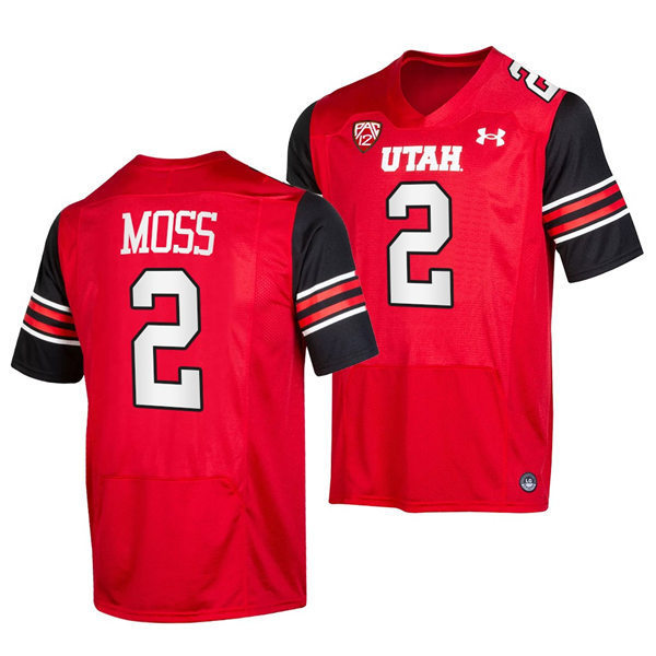Mens Utah Utes #2 Zack Moss Red stripe Sleeves Football Game Jersey