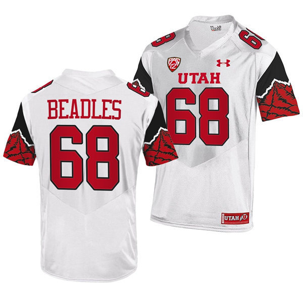 Mens Utah Utes #68 Zane Beadles White Printing Pattern Sleeves College Football Game Jersey